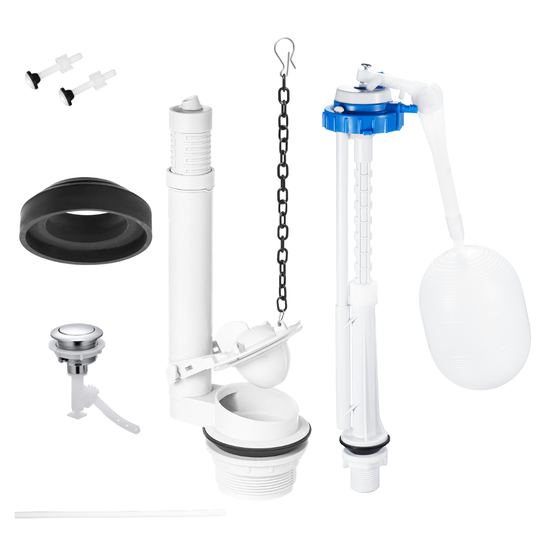 complete toilet tank repair kit with fill valve 2 inch flush valve push button and gasket set