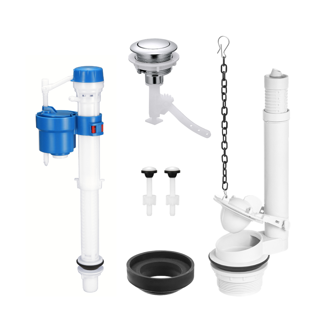 Kit de reparación de tanque de inodoro para inodoro de dos piezas con válvula de llenado ajustable y válvula de descarga simple de 2 pulgadas.